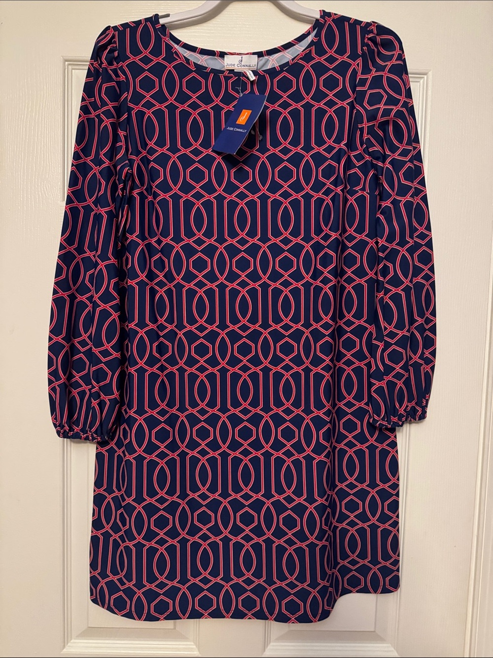 NWT Jude Connally Dress Size L in Blue with Red